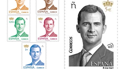 Correos emite los primeros  sellos de la serie básica del Rey de España Felipe VI