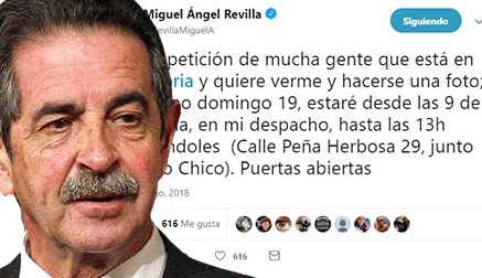 Revilla sorprende en Twitter anunciando que el domingo estará en su despacho recibiendo a quien "quiere verme y hacerse una foto"