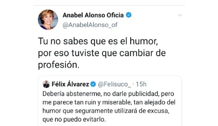 Anabel Alonso a Félix Álvarez: &quot;Tú no sabes que es el humor, por eso tuviste que cambiar de profesión&quot;